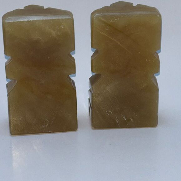 Vtg MCM mid century carved onyx Mexican Aztec/Mayan bookends alabaster stone - Picture 3 of 6